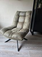 WOOOD Fauteuil Jouke Groen Leerlook Draaibaar, Huis en Inrichting, Fauteuils, Ophalen, Minder dan 75 cm, Zo goed als nieuw, Metaal