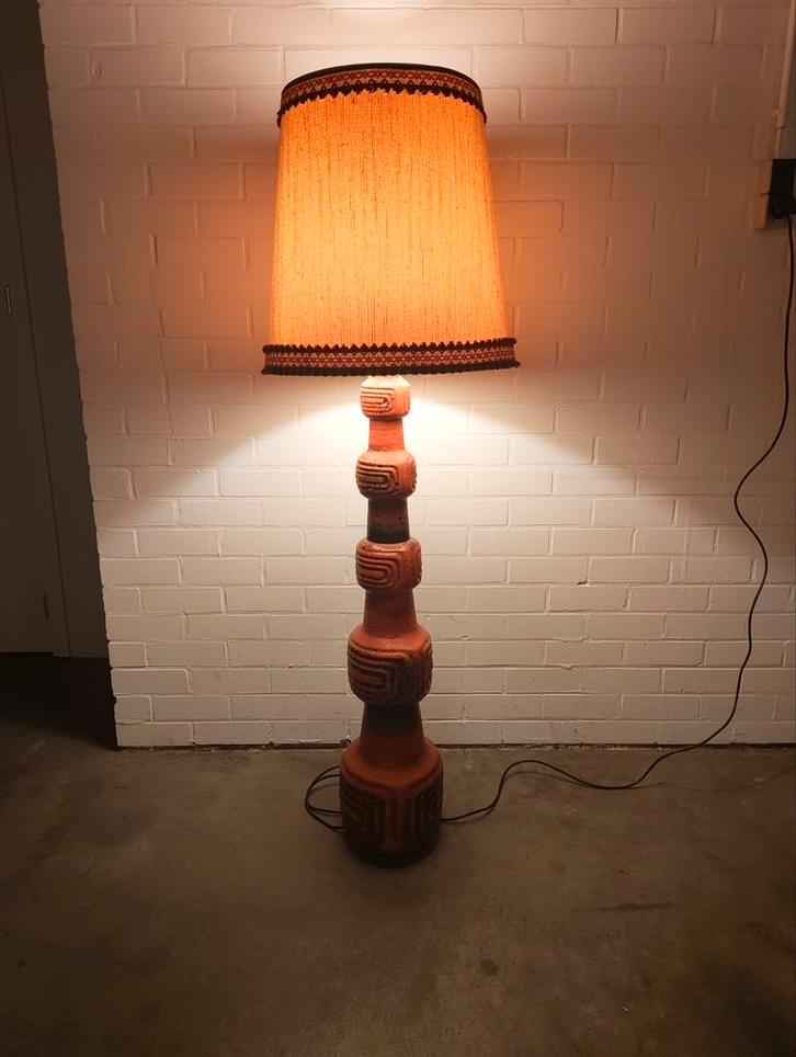 Nu € 199,- Mega West Germany lamp met originele kap, Huis en Inrichting, Lampen | Vloerlampen, Gebruikt, 100 tot 150 cm, Stof