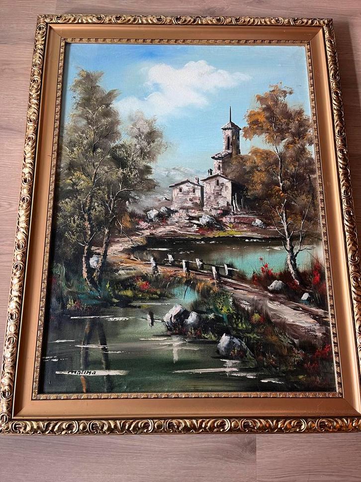 Mooi olieverf schilderij van Molima met gouden lijst, Antiek en Kunst, Kunst | Schilderijen | Klassiek, Ophalen