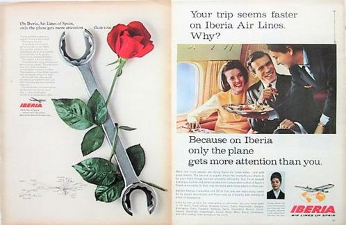 7 vintage advertenties reclames Iberia vliegmaatschappij 67-, Verzamelen, Luchtvaart en Vliegtuigspotten, Gebruikt, Ophalen