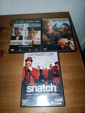 3 DVD's met Brad Pitt: Babel, Troy, Snatch beschikbaar voor biedingen