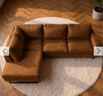Cognac Bruine Suede Hoekbank, Ophalen, 250 tot 300 cm, Gebruikt, 100 tot 125 cm