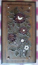 Koperen afbeelding bloemen (gehamerd) op houten paneel, Ophalen of Verzenden