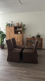 4 mooie micro lederen eetkamerstoelen, Ophalen, Overige materialen, Gebruikt, Bruin