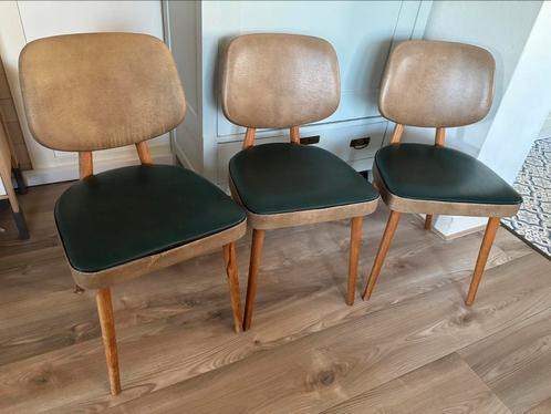 3 leuke vintage stoelen, Huis en Inrichting, Stoelen, Gebruikt, Drie, Bruin, Ophalen