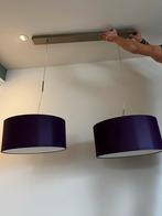 Dubbele paarse hanglamp met paarse kap, Huis en Inrichting, Gebruikt, Metaal, Ophalen, 75 cm of meer