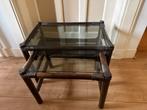 Vintage manou rotan nesttafeltjes tafeltjes glas boho Ibiza, Huis en Inrichting, Tafels | Bijzettafels, Ophalen, Minder dan 55 cm