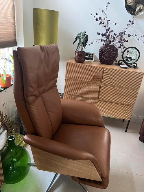 Relax fauteuil Bergen Goossens, Huis en Inrichting, Fauteuils, Zo goed als nieuw, Hout, Leer, Metaal, 75 tot 100 cm, 75 tot 100 cm