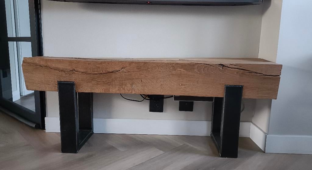 Uniek Eikenhouten biels TV-meubel, Ophalen, Gebruikt