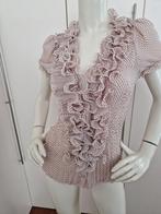 ROEZELBLOUSE OUDROZE/ZWART POLKADOT MT M, Kleding | Dames, Ophalen of Verzenden, Zo goed als nieuw, Roze, Maat 36 (S)