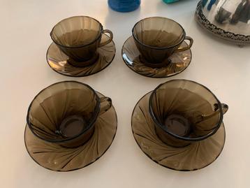 4x Duralex Beau Rivage kopjes met schotel (vintage look) beschikbaar voor biedingen