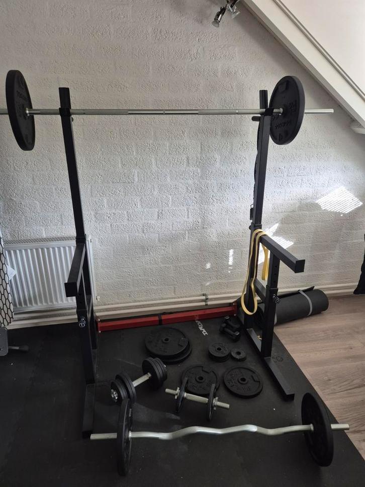 Squatrack, halter, ez bar, dumbbells en gewichten (Corength), Sport en Fitness, Fitnessmaterialen, Zo goed als nieuw, Overige typen