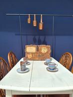 Brocante vintage witte eikenhouten tafel, bureau, tafeltje, Ophalen, Gebruikt, Vintage, Nvt