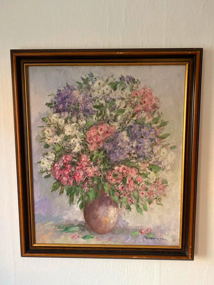 Theo v.d. Poel - Bloemenstilleven, Antiek en Kunst, Kunst | Schilderijen | Klassiek, Ophalen of Verzenden