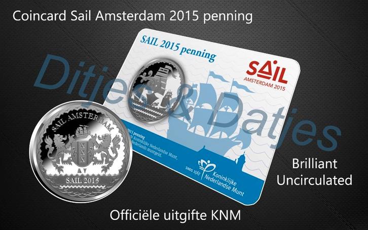 Sail Amsterdam 2015 penning in coincard KNM, Postzegels en Munten, Penningen en Medailles, Overige materialen, Ophalen of Verzenden