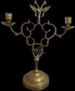 Antieke Koperen Kandelaar met Dubbele Adelaar, Antiek en Kunst, Ophalen of Verzenden, Koper of Brons