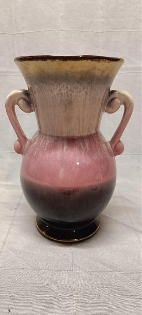 Mooie Vintage Duitse Vaas - Roze/Bruin/Goud, Antiek en Kunst, Antiek | Keramiek en Aardewerk, Ophalen of Verzenden
