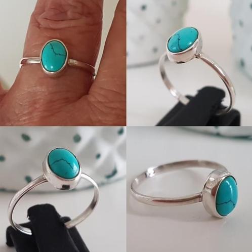 925 Sterling Zilveren Ring met Turkoois / Turquoise, Sieraden, Tassen en Uiterlijk, Ringen, Nieuw, Dame, 18 tot 19, Blauw, Zilver