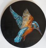 Schilderij ijsvogel op houten cirkel, Antiek en Kunst, Verzenden