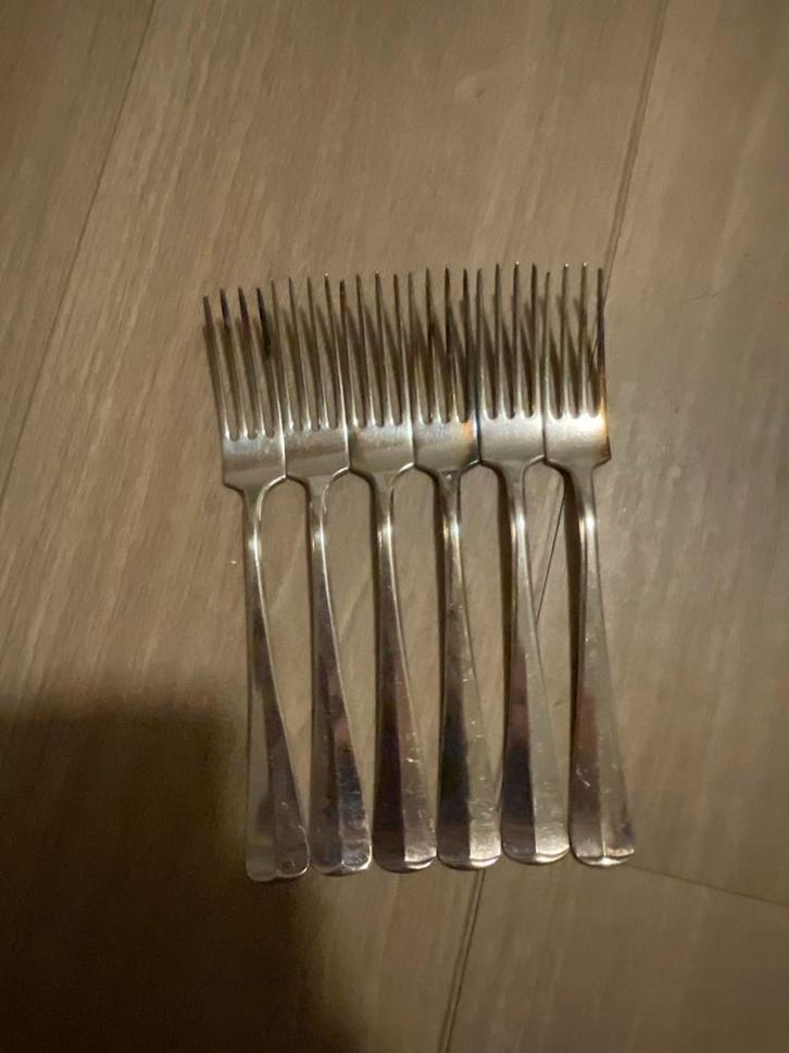 Verzilverde dinervorken en -lepels Haags lofje Gero, Antiek en Kunst, Antiek | Bestek, Ophalen of Verzenden