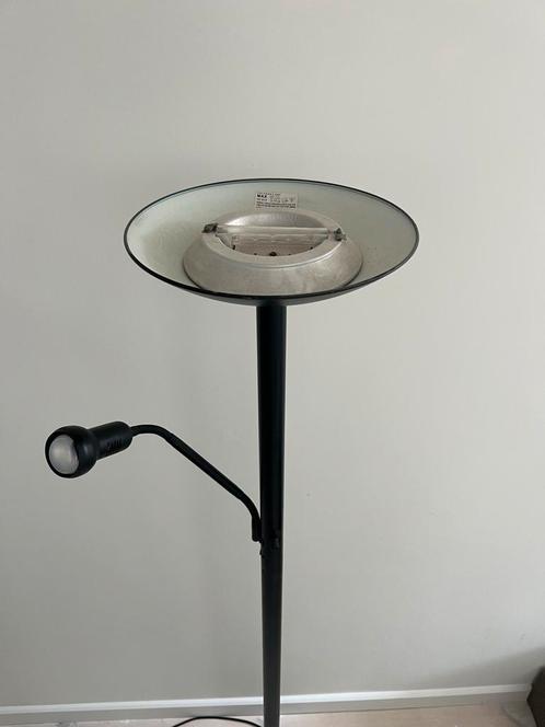 Zwarte retro vloerlamp met leeslamp - 180cm, Huis en Inrichting, Lampen | Vloerlampen, Gebruikt, 150 tot 200 cm, Metaal, Ophalen