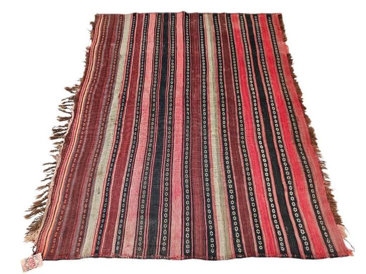 Handgeknoopt Perzisch wol Kelim tapijt reversible 140x174cm, Huis en Inrichting, Stoffering | Tapijten en Kleden, Gebruikt, 100 tot 150 cm