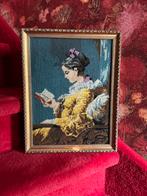 Geborduurd schilderij ❤️ meisje met het boek, Antiek en Kunst, Kunst | Schilderijen | Klassiek, Ophalen of Verzenden