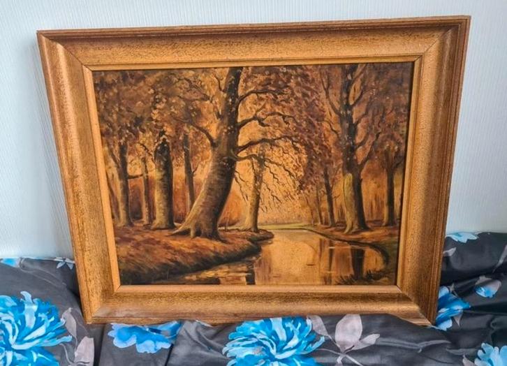 Schilderij: Herfstlandschap met gouden lijst, Antiek en Kunst, Kunst | Schilderijen | Klassiek, Ophalen