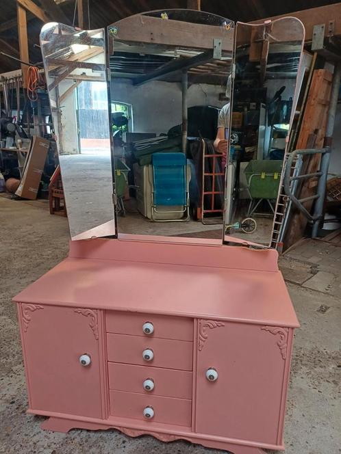 Prachtige roze vintage kaptafel / spiegelcommode, 100x45x161, Huis en Inrichting, Tafels | Kaptafels, Gebruikt, Minder dan 100 cm
