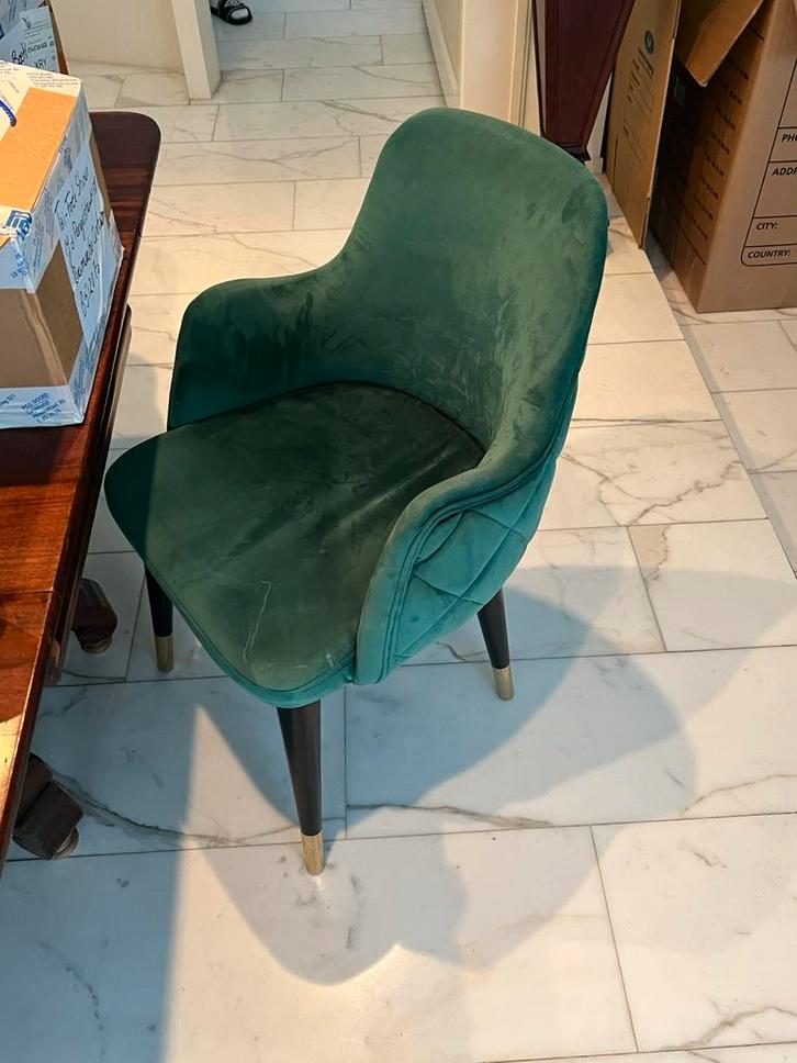 Groene Fauteuil met Stijlvolle Details, Huis en Inrichting, Stoelen, Gebruikt, Eén, Hout, Overige kleuren, Ophalen of Verzenden