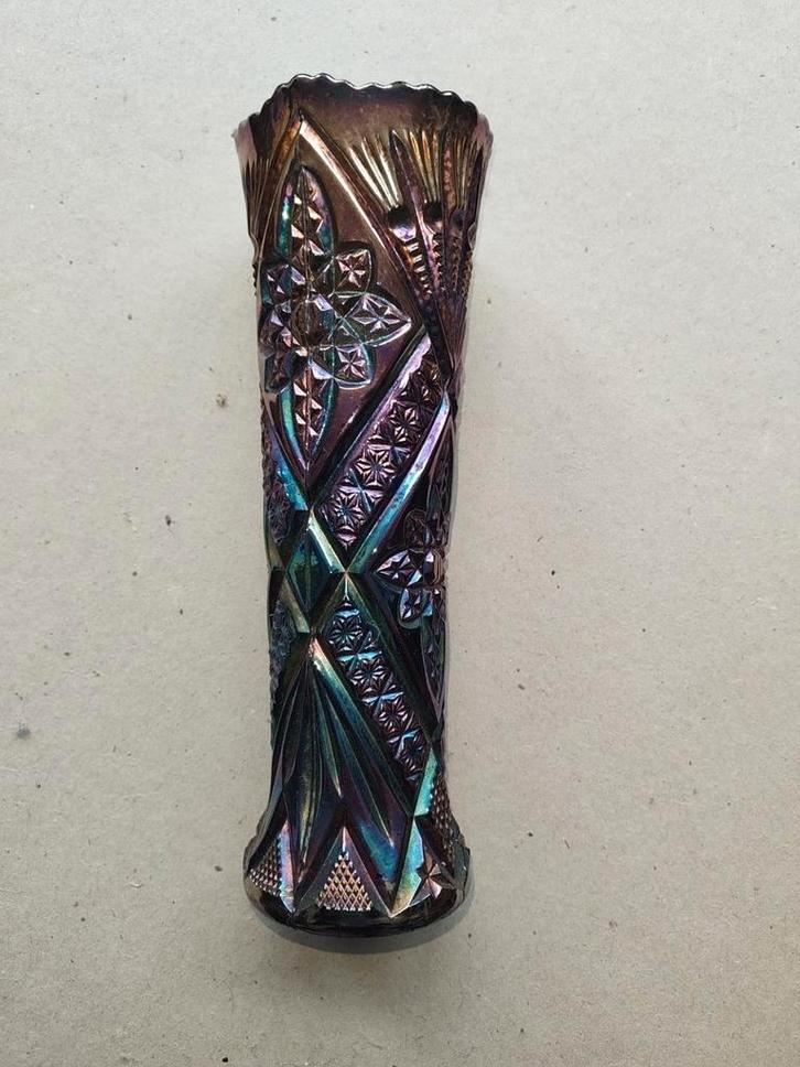 Cilindrische antieke Carnival Glass Brockwitch Germany, Antiek en Kunst, Antiek | Vazen, Ophalen