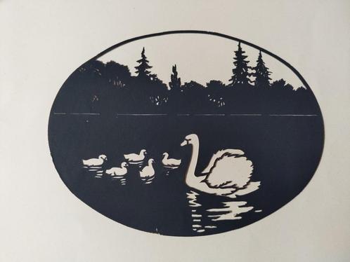 Knipsel, zwaan met jongen drijvend op water, Antiek en Kunst, Kunst | Overige Kunst, Verzenden