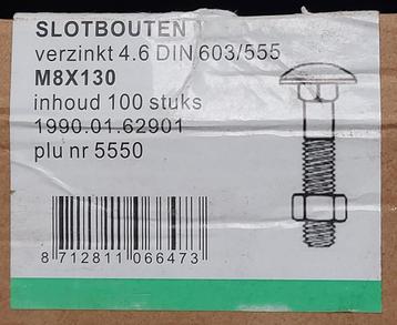 Te koop: Slotbout M8x130 verzinkt restpartij 32 stuks beschikbaar voor biedingen
