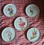 Set van 5 vintage porseleinen bloemenbordjes, Ophalen of Verzenden