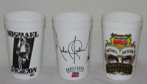3 Plastic bekers MICHAEL JACKSON  DANGEROUS World Tour, Verzamelen, Muziek, Artiesten en Beroemdheden, Gebruikt, Gebruiksvoorwerp