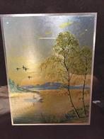 Schilderij E. Stephens - Landschap met Visser, Ophalen of Verzenden