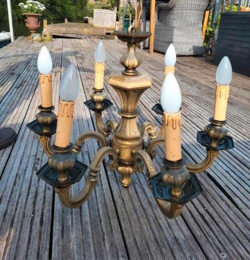 Massieve zware 6 armige kroonluchter met kaarsfittingen, Antiek en Kunst, Antiek | Lampen, Ophalen