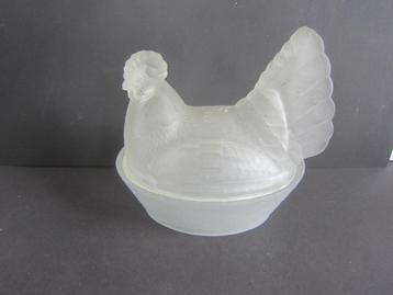 Glas Grote helderglazen kom kip haan op nest ZEER GROOT !!! beschikbaar voor biedingen