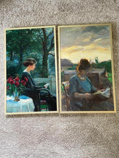 Klassieke Schilderijen van Lezende Vrouwen (2 stuks), Antiek en Kunst, Kunst | Schilderijen | Klassiek, Ophalen of Verzenden