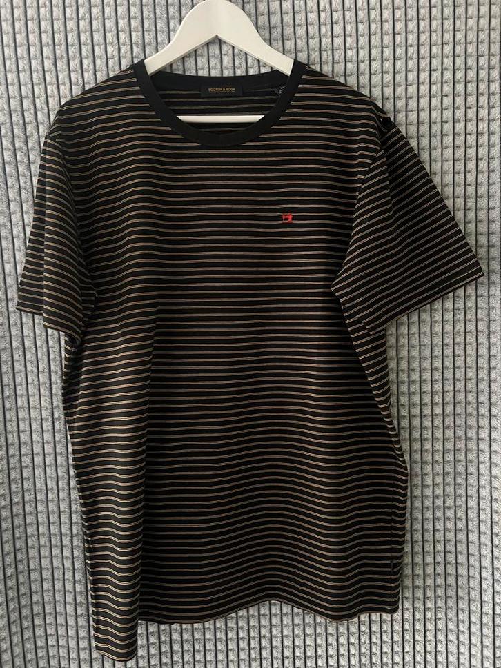 Scotch & Soda T-shirt - Zwart/Geel Gestreept, Kleding | Heren, T-shirts, Zo goed als nieuw, Overige maten, Zwart, Ophalen of Verzenden