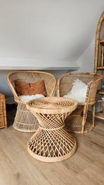 Rotan stoelen met bijzettafel, Huis en Inrichting, Stoelen, Ophalen, Gebruikt, Twee, Bruin