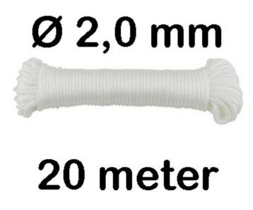 Nylon Koord Touw Lijn 20 m meter Diameter Ø 2 mm - Kleur Wit beschikbaar voor biedingen