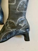 i659 Spiral: maat 40 hoge leren cowboy-laarzen grijs/zwart, Hoge laarzen, Spiral, Zwart, Ophalen of Verzenden