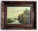 Antiek schilderij 'Boerderij' olieverf op doek, gesigneerd., Antiek en Kunst, Kunst | Schilderijen | Klassiek, Ophalen of Verzenden