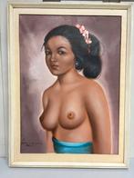 Schilderij dame bali naakt, Antiek en Kunst, Ophalen of Verzenden