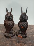 2 Houten Uilen Beeldjes - 18cm, Antiek en Kunst, Kunst | Beelden en Houtsnijwerken, Ophalen of Verzenden