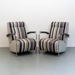 2x Leolux Scylla - Hoge Rug grijs/wit/zwart gestreepte stof, Huis en Inrichting, Fauteuils, Niet ingevuld, Niet ingevuld, Leer