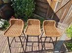 3 Vintage stalen/rotan barkrukken Rohe Noordwolde, Huis en Inrichting, Barkrukken, Ophalen, Metaal, Gebruikt, Met voetsteun