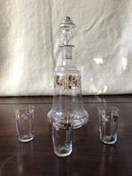 Franse antieke handbeschilderde karaf met 3 glaasjes, Antiek en Kunst, Antiek | Glas en Kristal, Ophalen of Verzenden