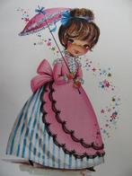Vintage Jaren '70 Kaart - Meisje met Parasol, Verzamelen, Ansichtkaarten | Themakaarten, Verzenden, 1960 tot 1980, Ongelopen, Feest(dag)